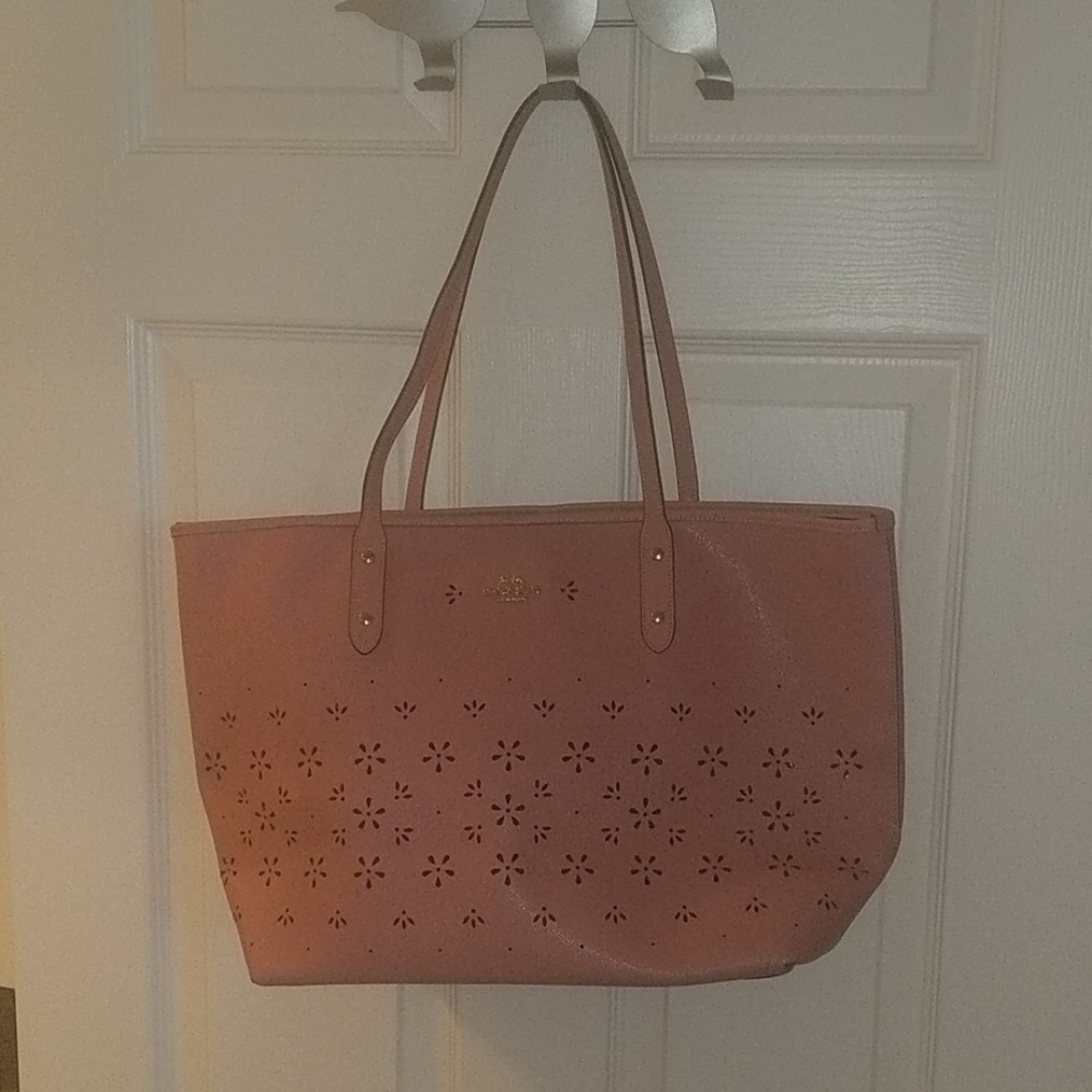 F28973 coach city laser tote with rose flowers